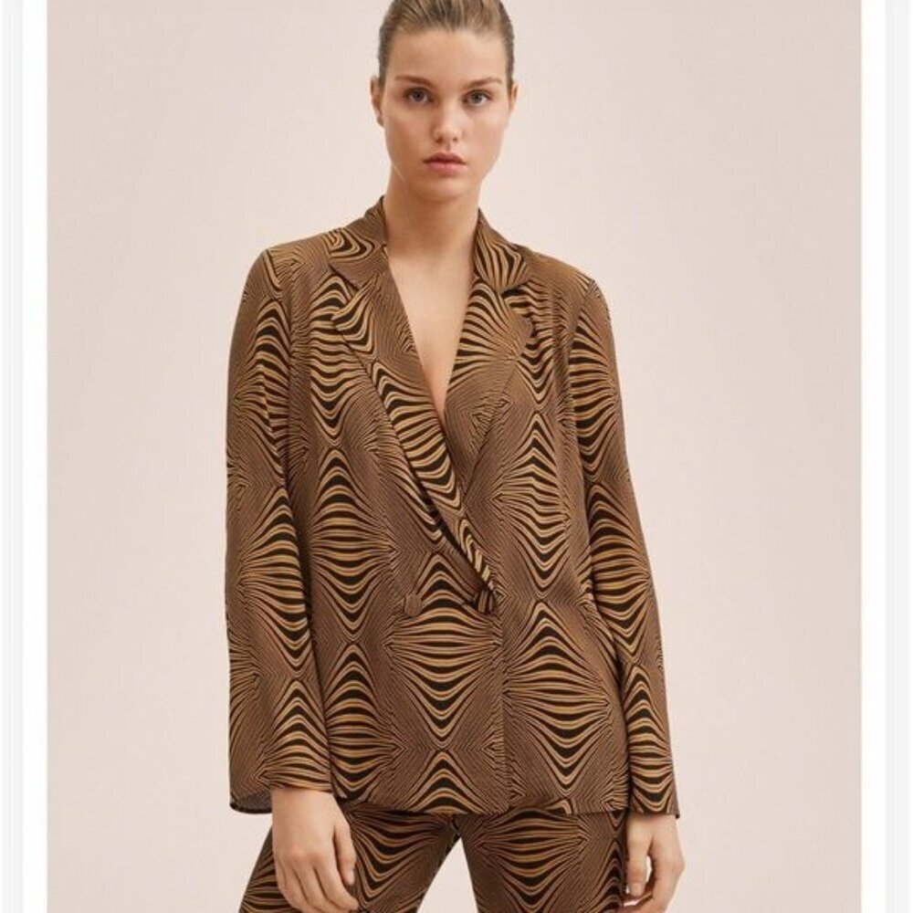 Mango Retro-print shirt Blazer Size 4 - Picture 1 of 8